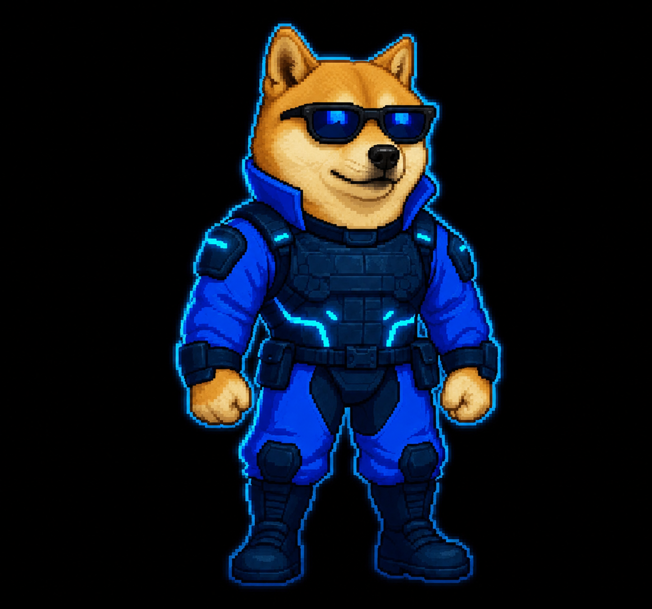Cyber Doge standing in tactical armor